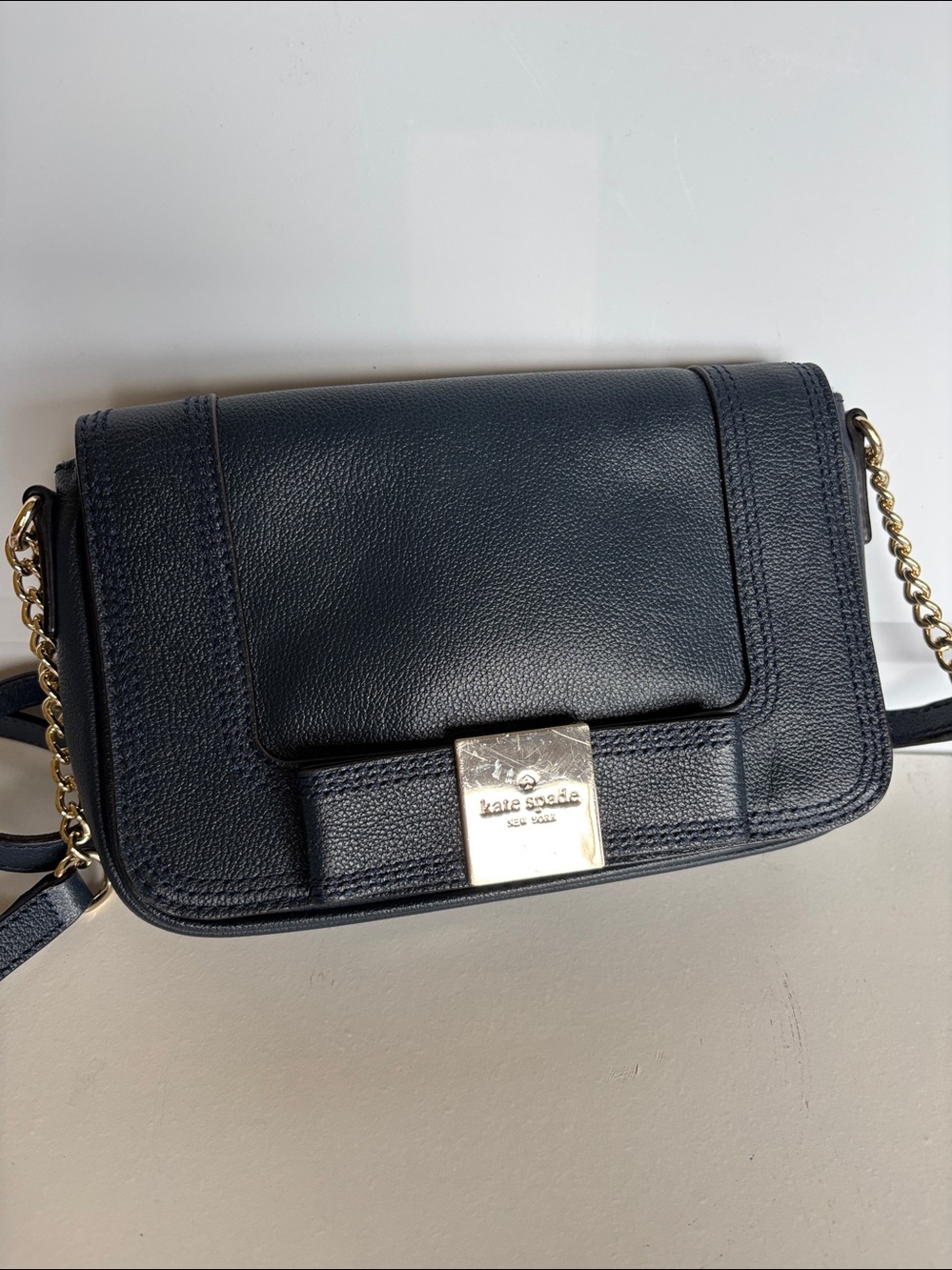 Kate Spade Primrose Hill Little Kaelin Bow Navy leather purse bag crossbody. - Picture 5 of 16